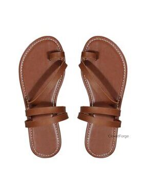 Women's Faux Leather Toe Ring Flat Sandals Slide Peep Toe Comfort Summer Shoes